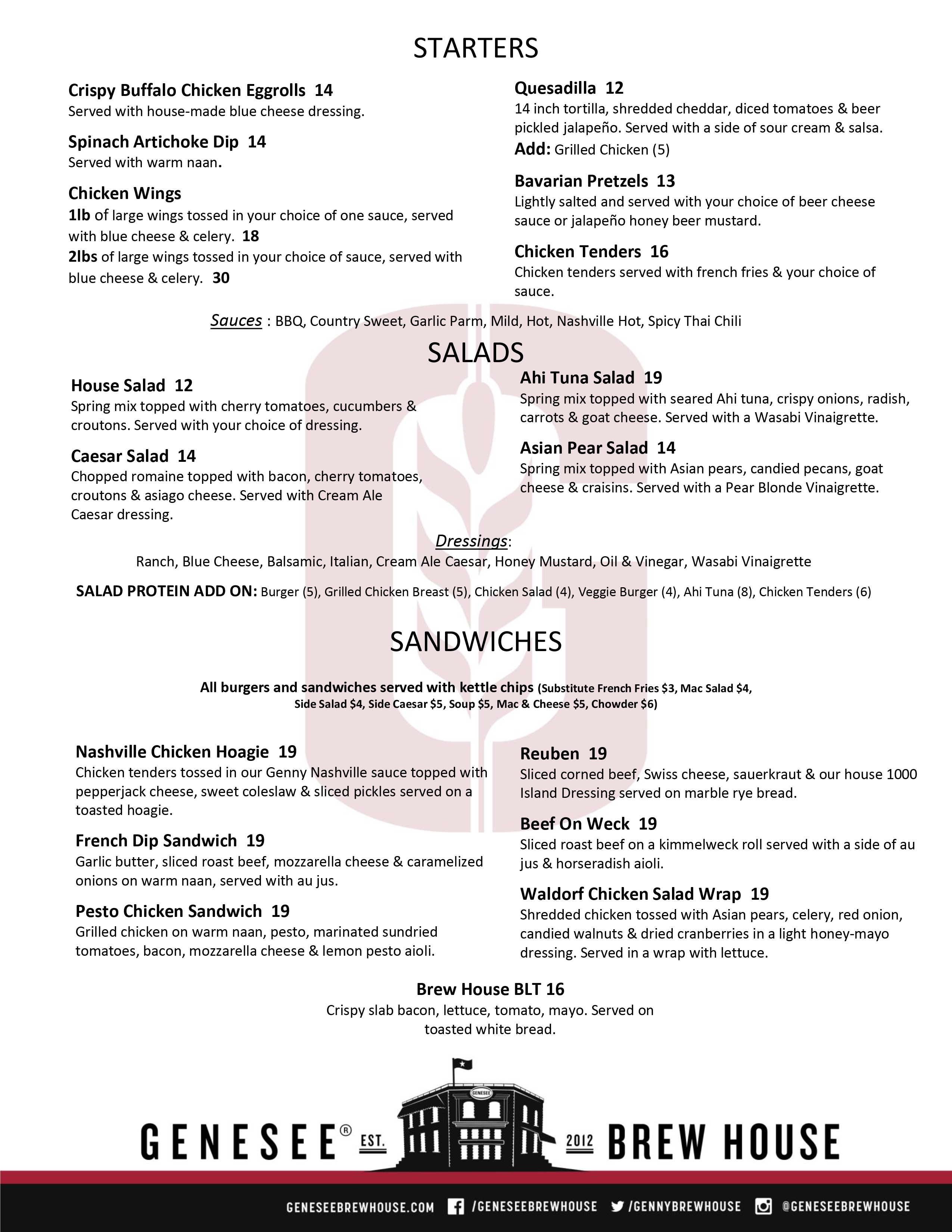 Brew House Menu Page 1